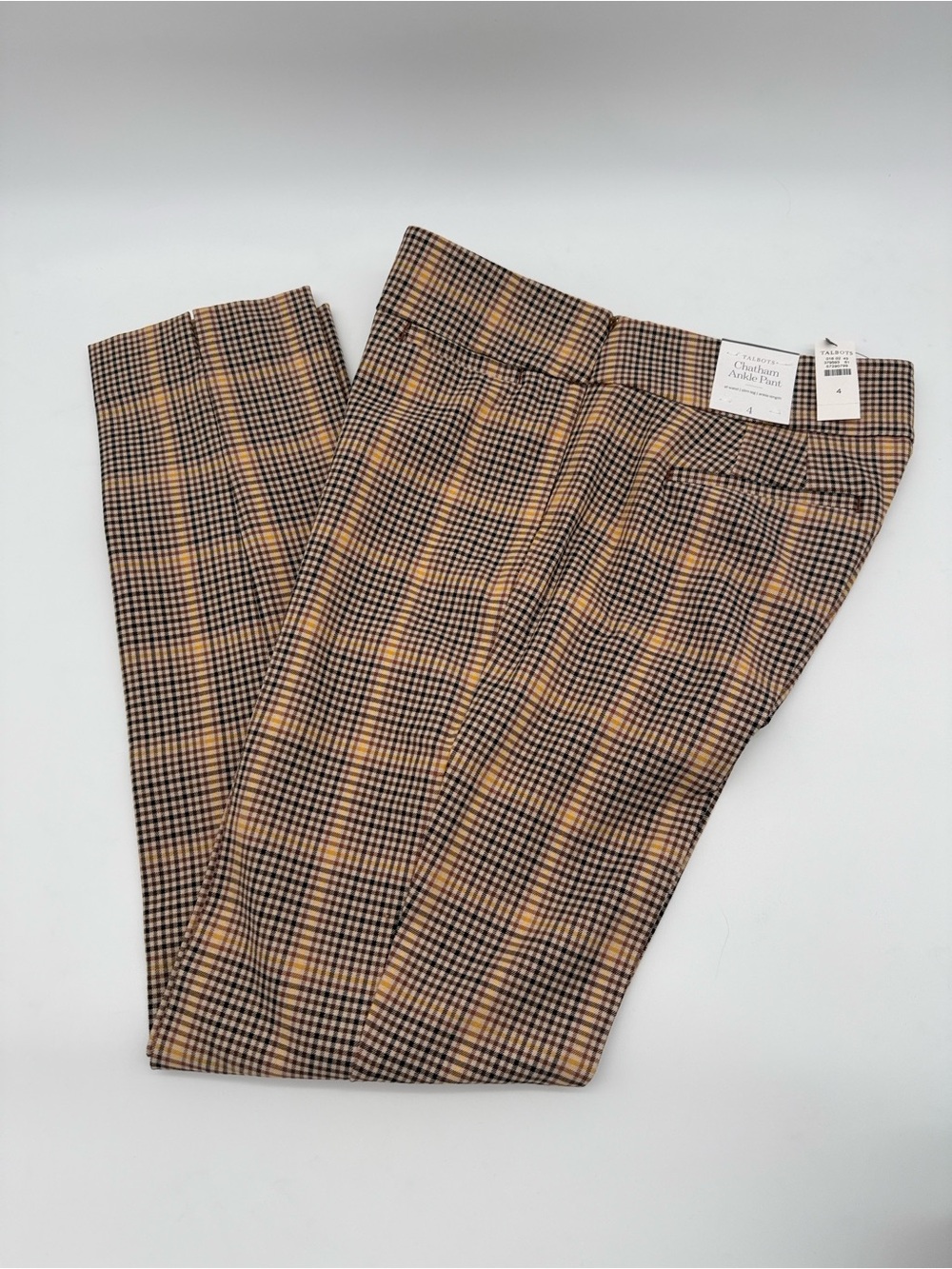 Talbots NEW Chatham Slim Ankle Pants Haystack Plaid Toasted Coconut Multi Size 4